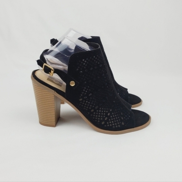 DV black chunky heel open toe ankle bootie size 9 - Picture 2 of 6